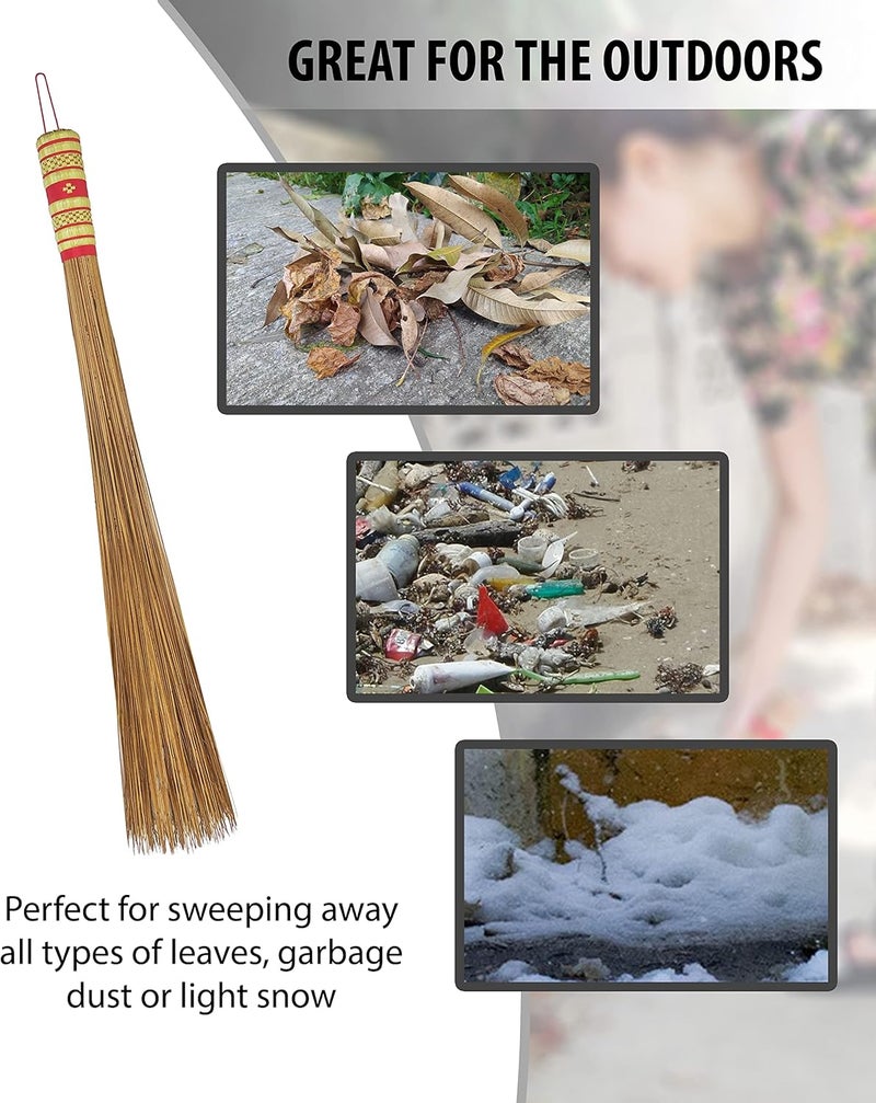 AW BROOMS 32 inch Multi-Surface Sturdy Outdoor Authentic Coconut Leaf Broom Asian Heavy Duty Broom Thai Natural Coconut Leaf Broom (Country Rustic) (1 Piece) - Image 3